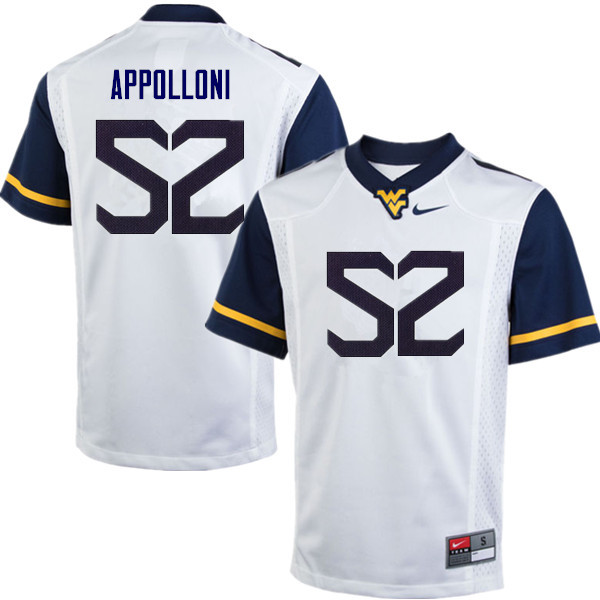 Men #52 Emilio Appolloni West Virginia Mountaineers College Football Jerseys Sale-White - Click Image to Close